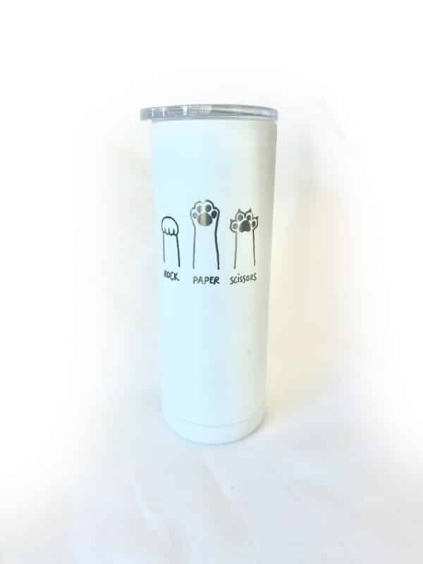 Stainless Steel-Enamel Etched Tumbler - kitty rock paper scissors