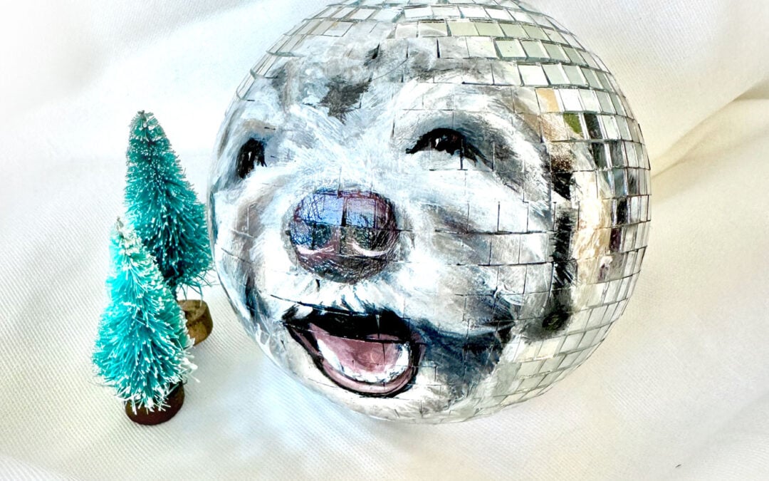 Custom Disco Ball Christmas Tree Ornament with Hand Painted Pet Portrait