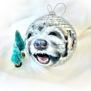 Custom Disco Ball Christmas Tree Ornament with Hand Painted Pet Portrait