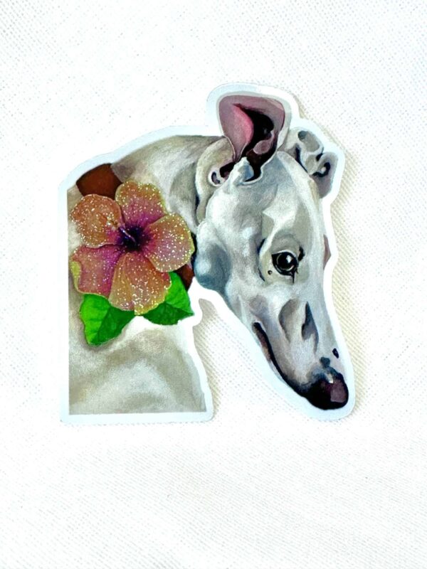 Greyhound Sticker – Glitter and Handpainted Portrait